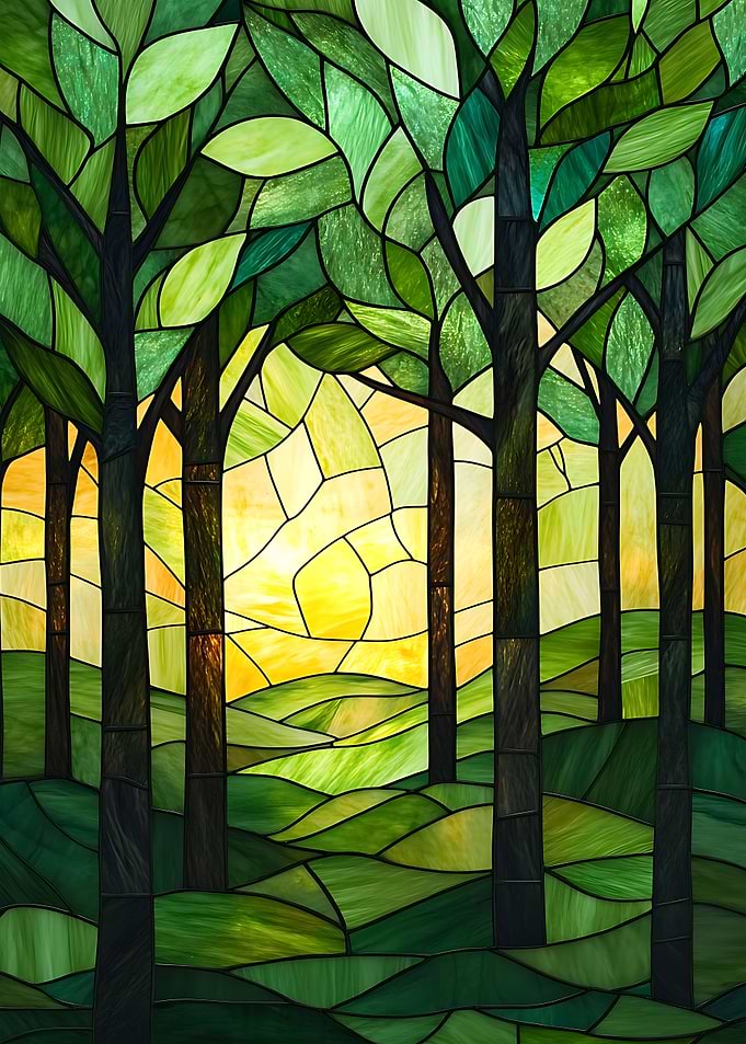 Stained Glass Forest Landscape