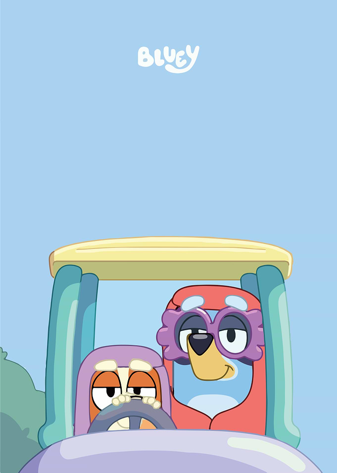 Bluey: Muffin and Socks in a car