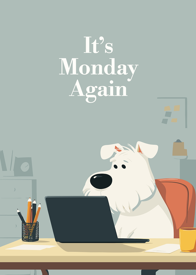 It's Monday Again - Dog at Desk