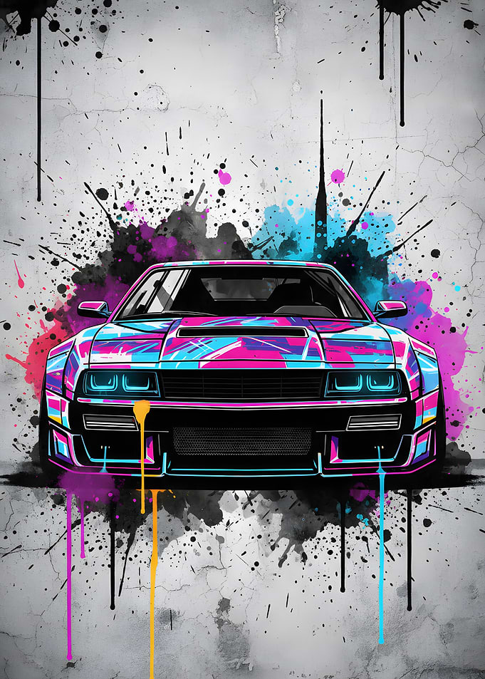 Colorful Car with Splatter Paint Background