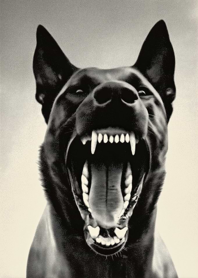 Aggressive Dog Portrait in Black and White