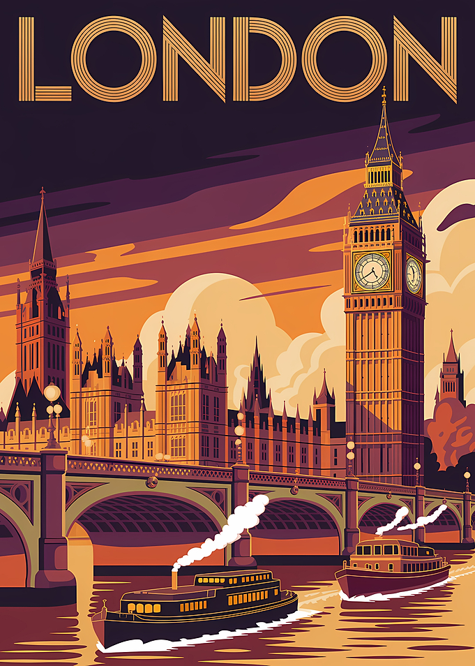 London Cityscape Art Deco Poster
