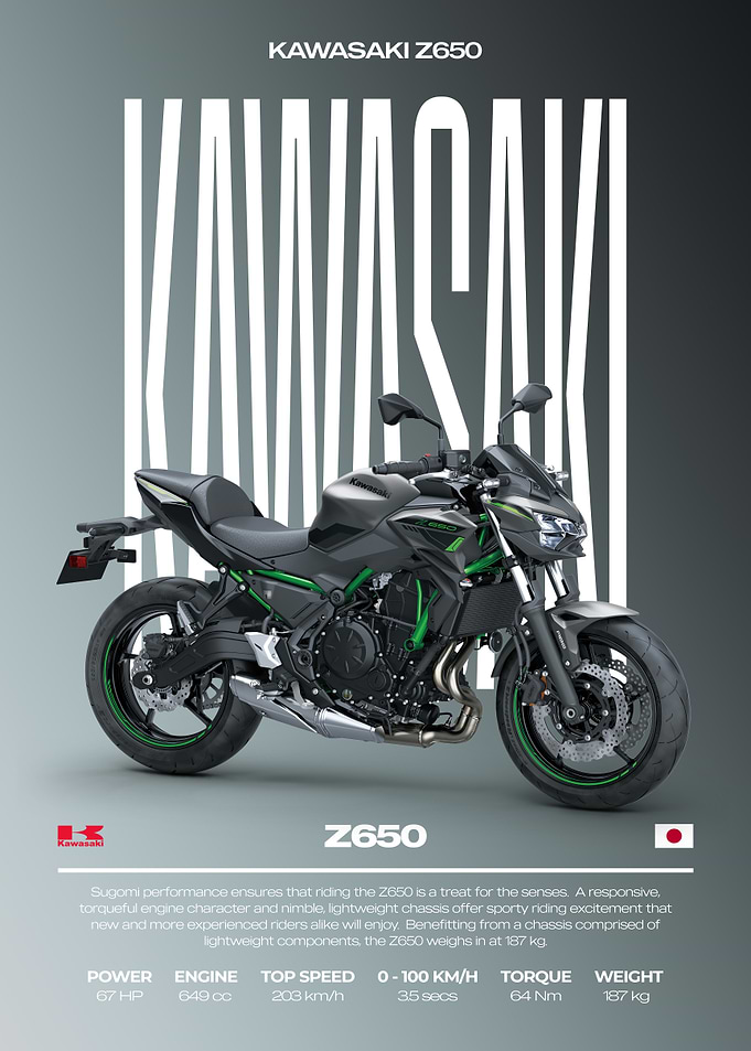 Kawasaki Z650 Motorcycle Poster