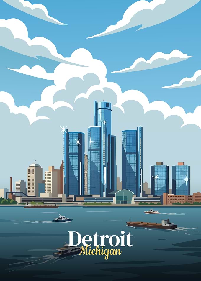 Detroit Michigan Cityscape Illustration