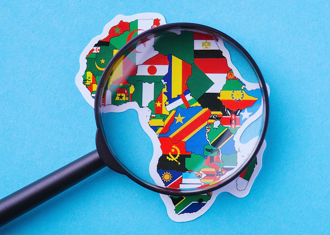 Africa Map with Flags and Magnifying Glass