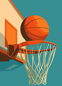 Basketball and Hoop Graphic Illustration