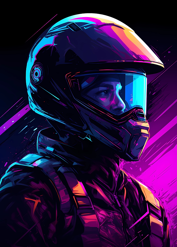 Motorcyclist In Their Helmet, Retrowave Design