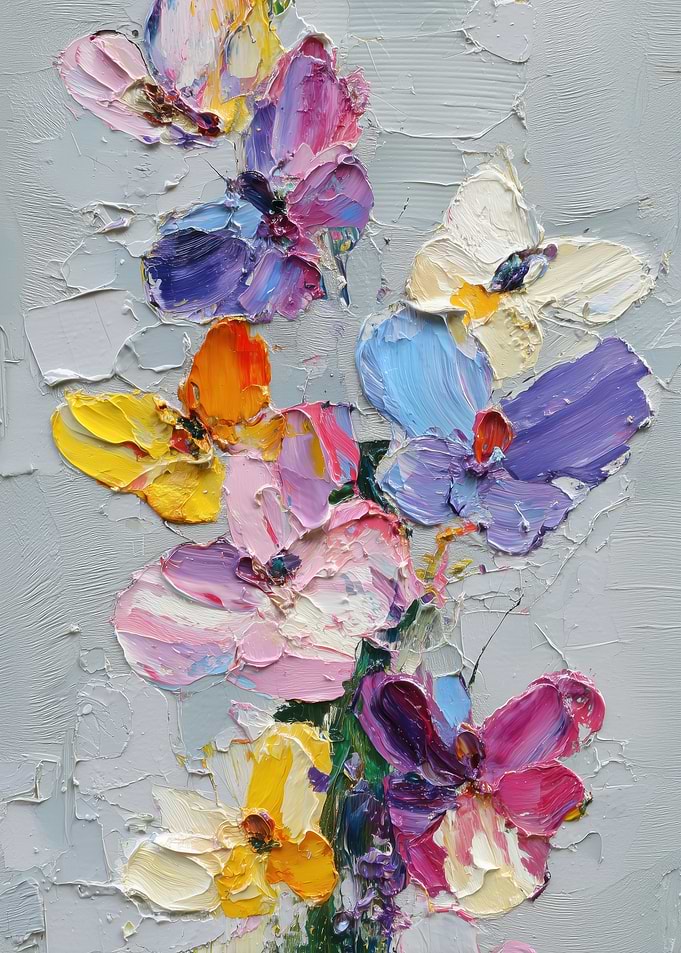 Impasto Floral Painting on Gray Background