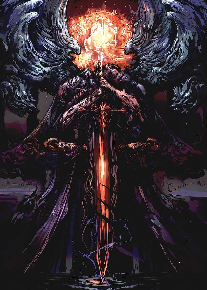 Dark Angel with Flaming Sword