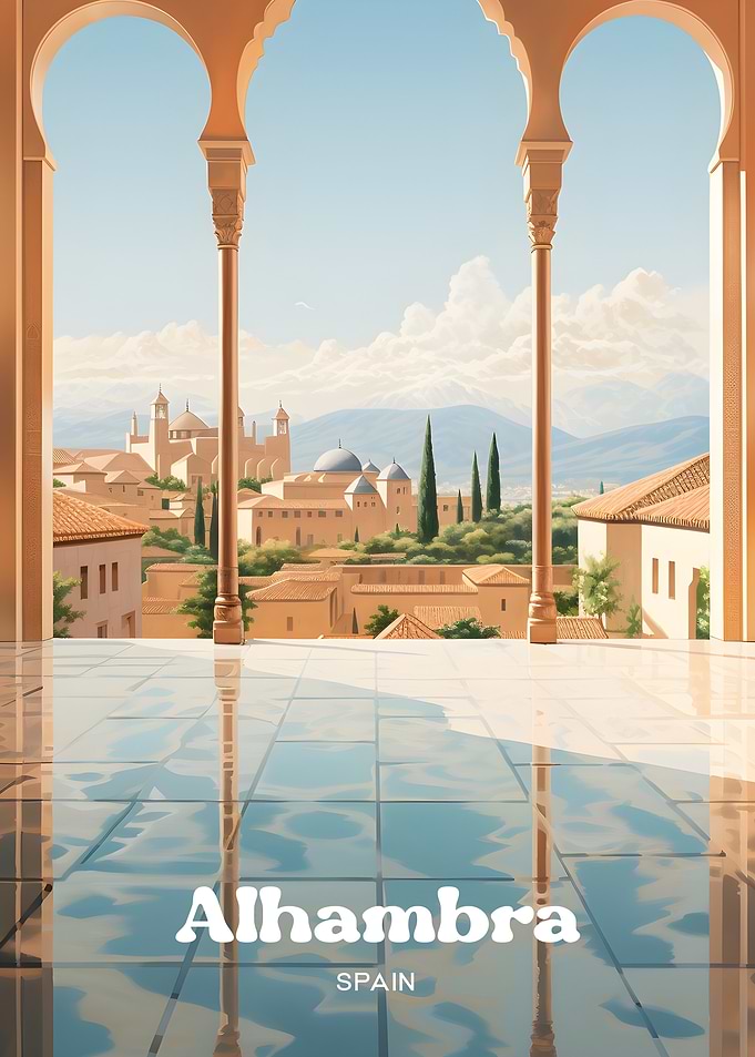Alhambra Spain Travel Art Illustration