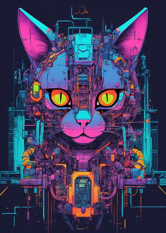 Cyberpunk Robotic Cat Portrait