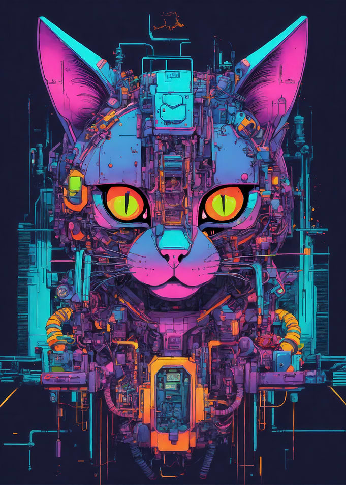Cyberpunk Robotic Cat Portrait