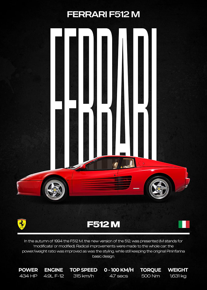 Ferrari F512 M Car Poster