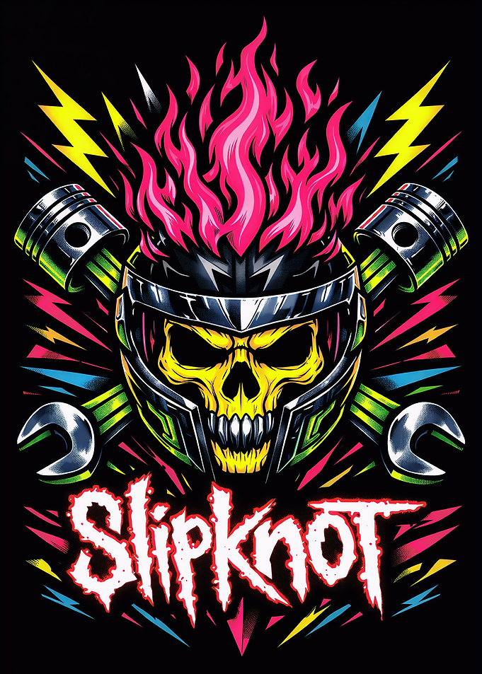 Slipknot Skull with Flames and Tools