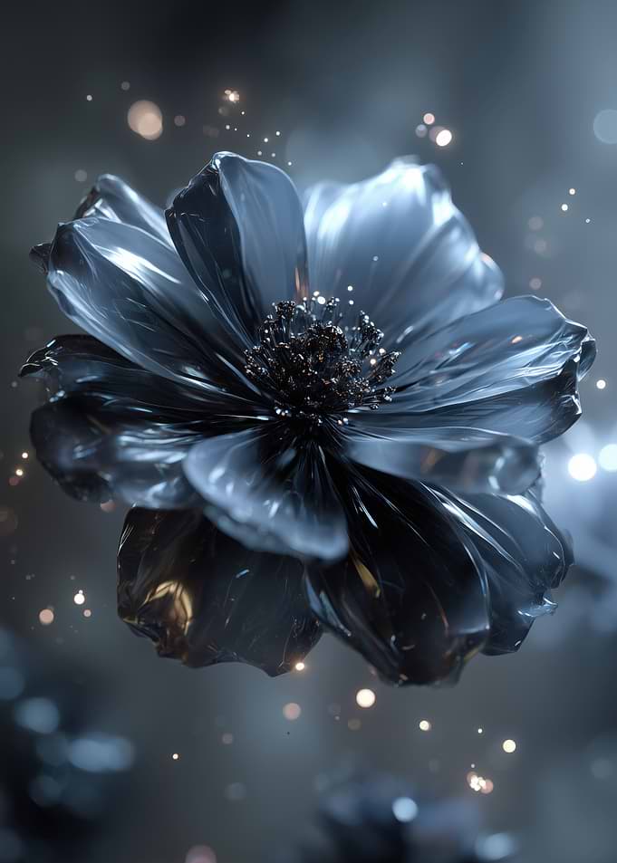 Abstract Blue Flower with Glittering Center