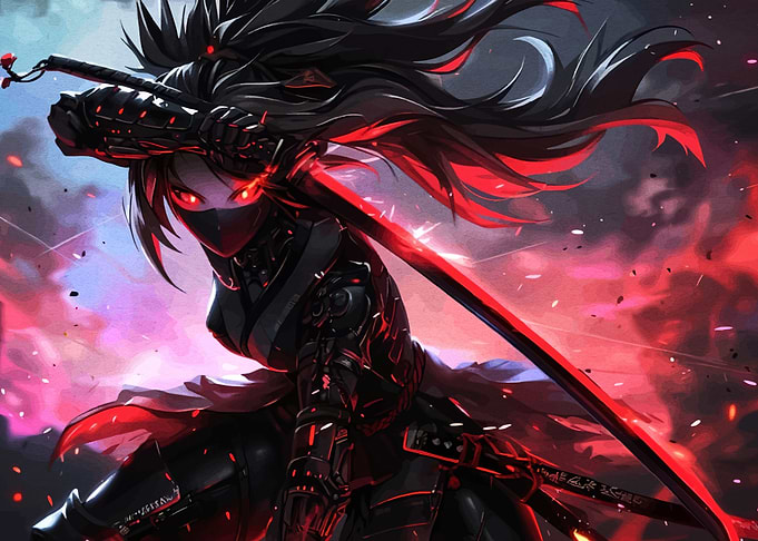 Anime Ninja Warrior with Red Katana