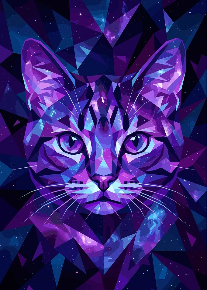 Geometric Cat Portrait with Galaxy Fill