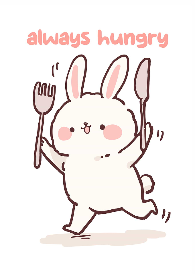 Always Hungry Cartoon Rabbit with Utensils