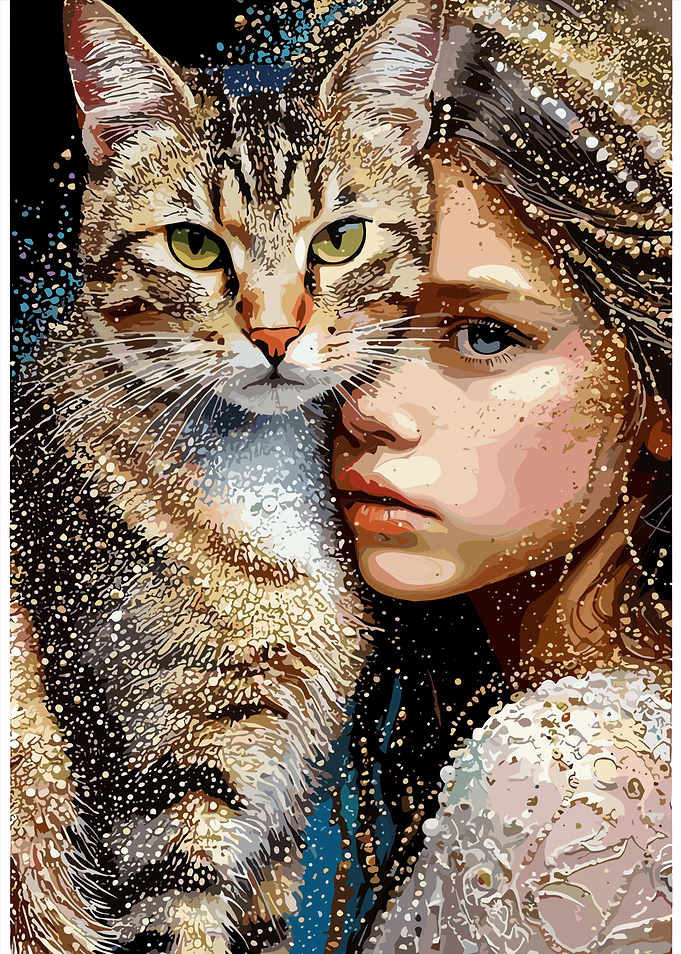 Girl and Cat Portrait with Glitter