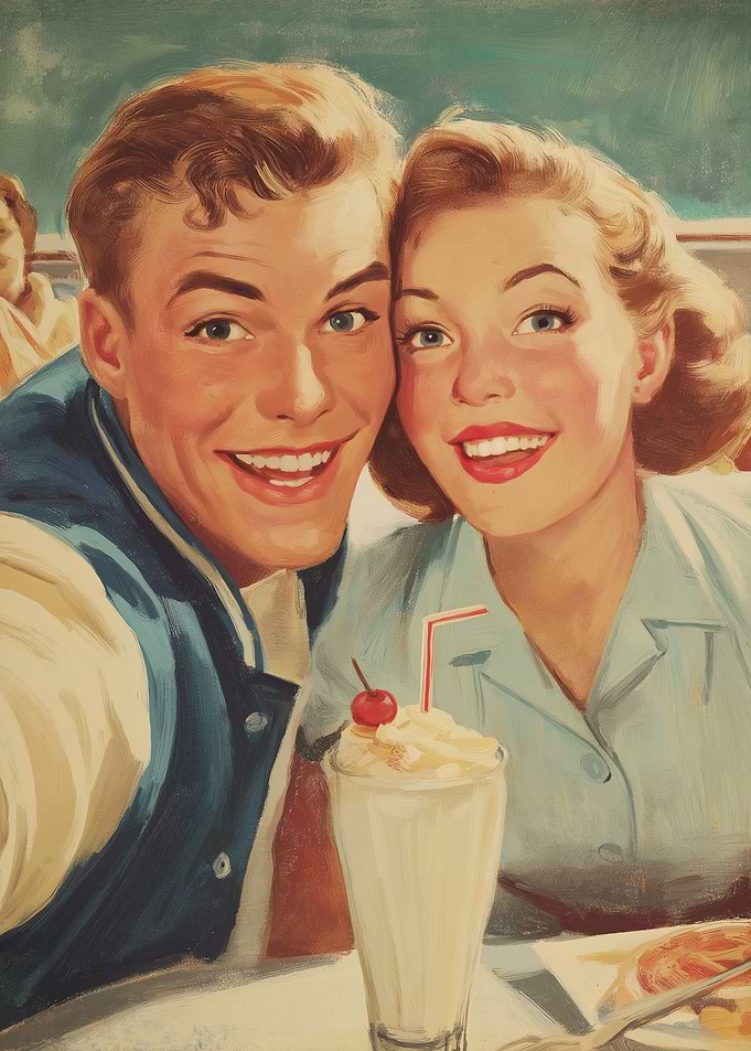 Retro Couple with Milkshake Portrait