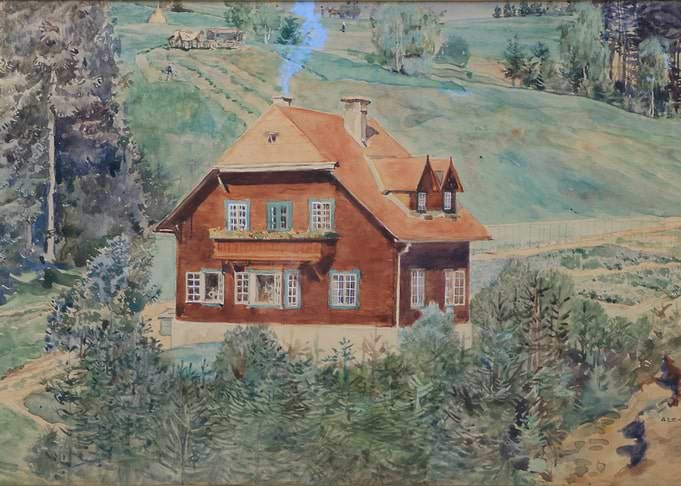 Watercolor Painting of a House in Nature