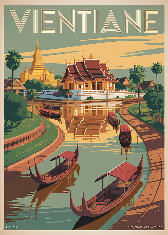 Vientiane Laos Travel Poster