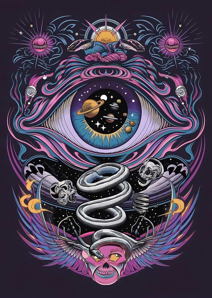Cosmic Eye with Skull and Snake