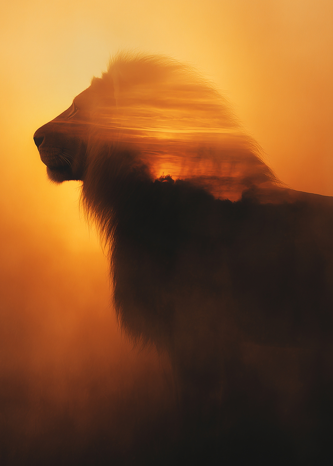 Lion Sunset Silhouette