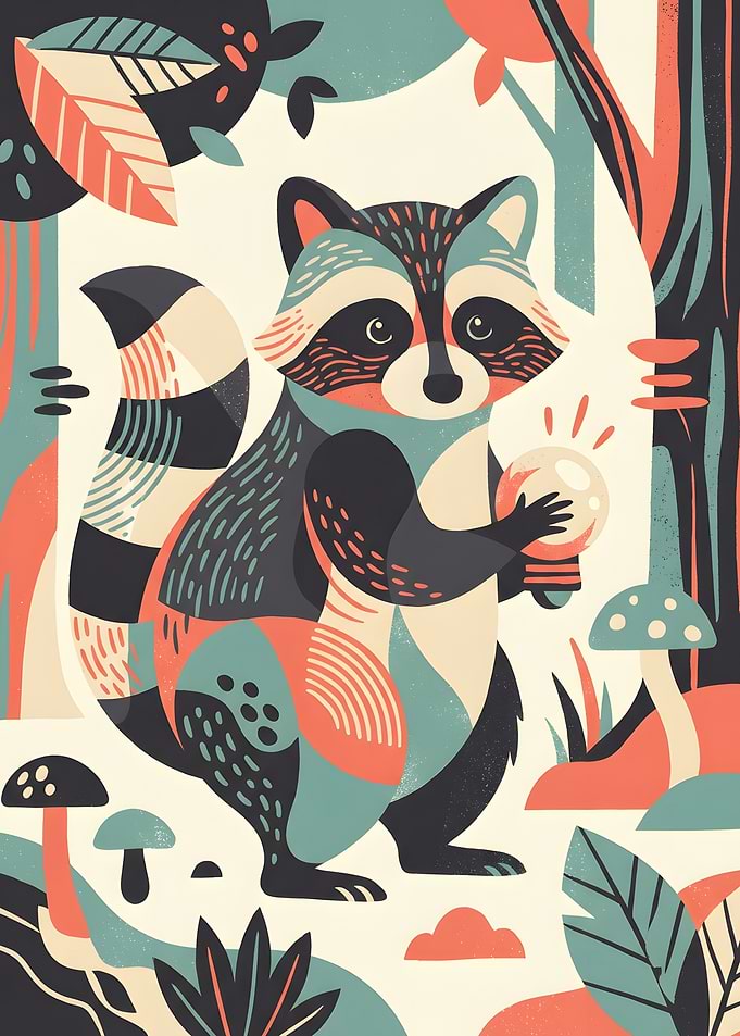 Raccoon with Crystal Ball in Forest