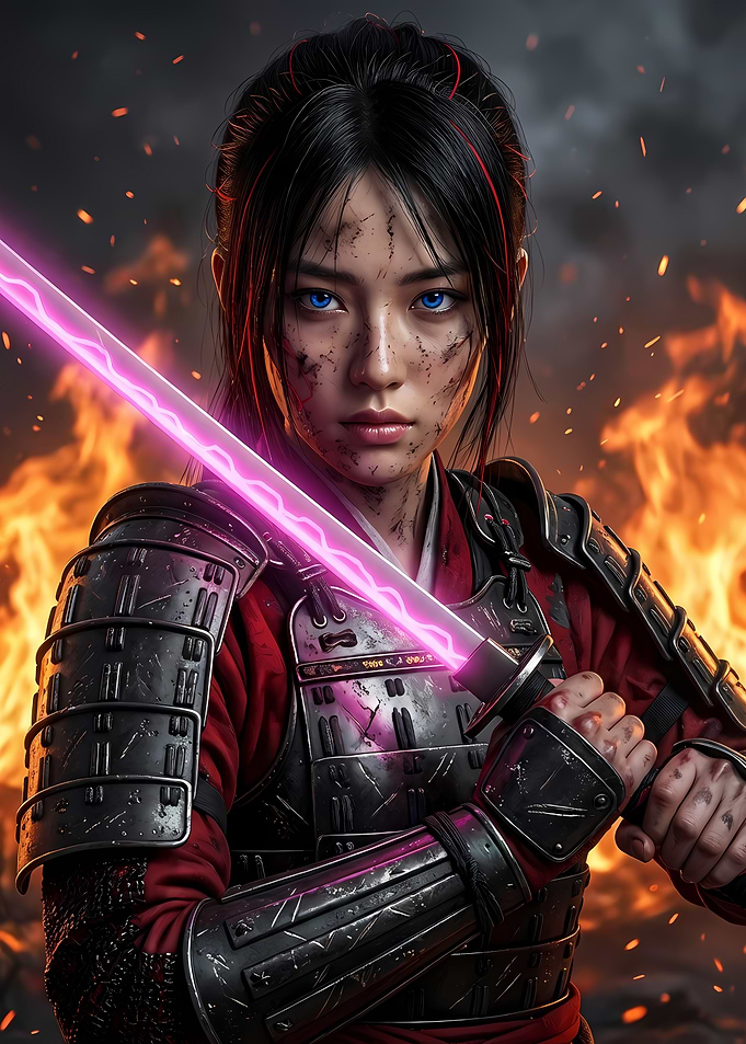 Female Warrior with Glowing Sword