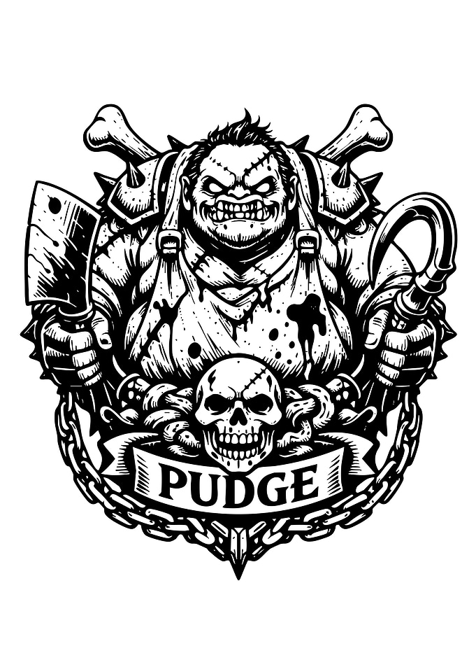 Pudge Character Black and White Illustration