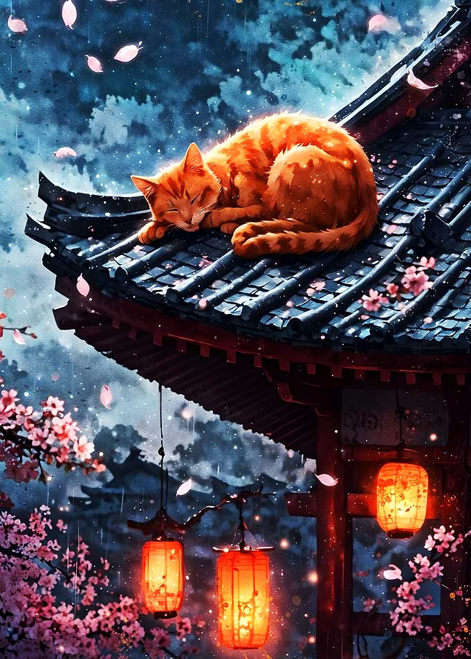 Cat Nap on Japanese Roof