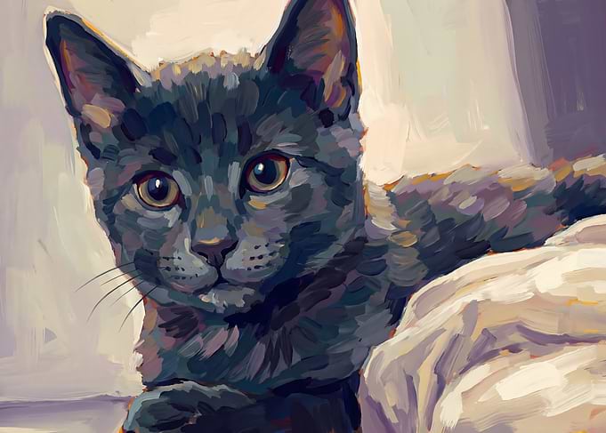 Gray Cat Portrait Painting