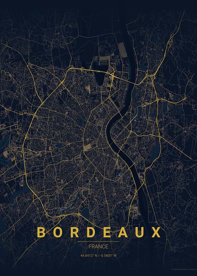 Bordeaux, France City Map Art