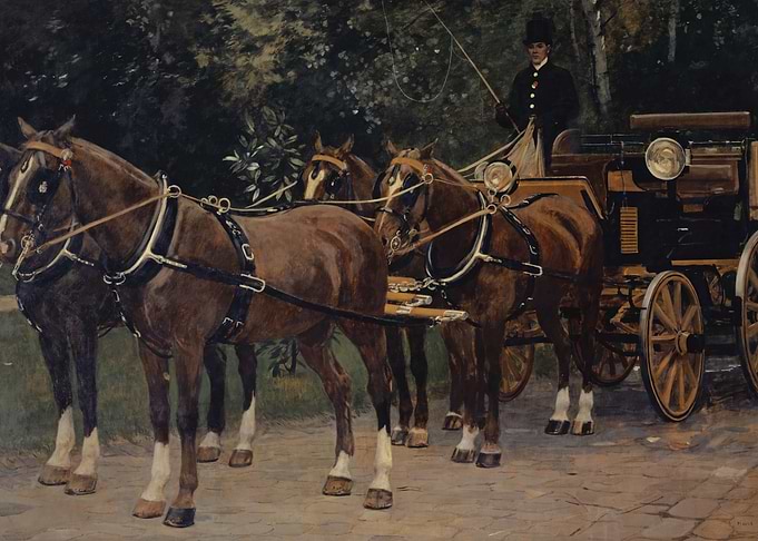 Horse-drawn carriage in a park setting