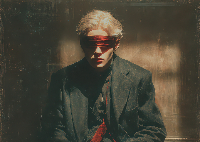 Blindfolded Man in Dark Suit