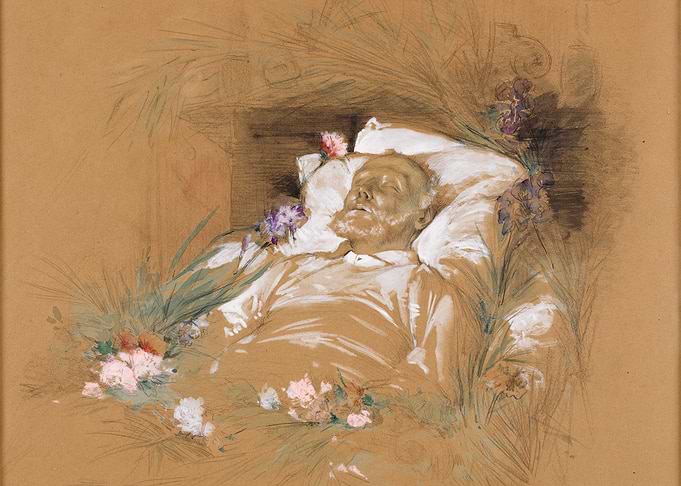 Man Lying in State with Flowers