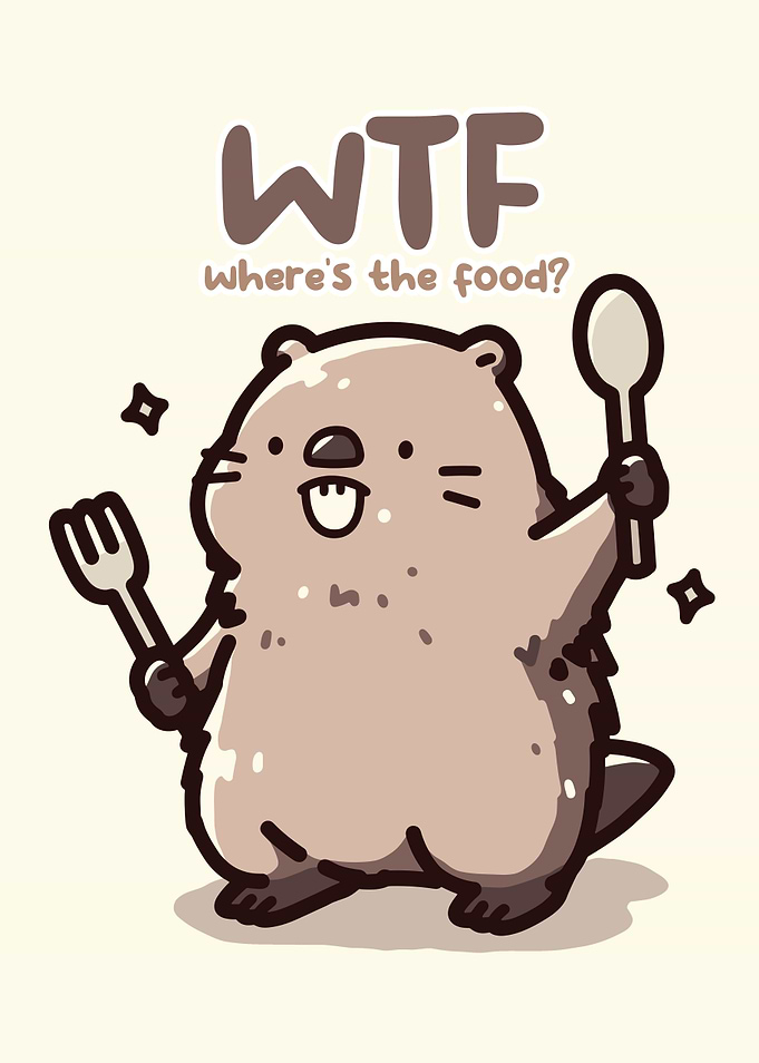 Cartoon Beaver with Utensils and Text