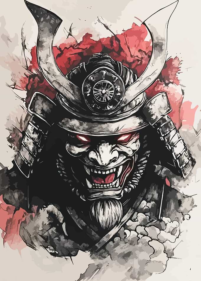 Samurai Warrior Portrait with Red Eyes