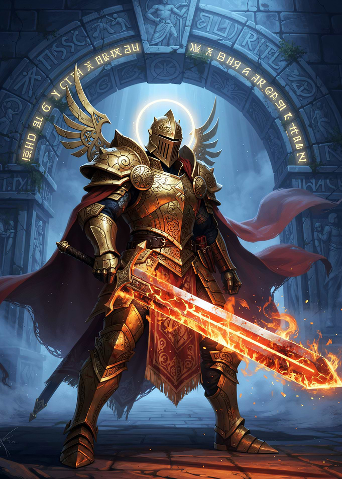 Golden Knight with Flaming Sword