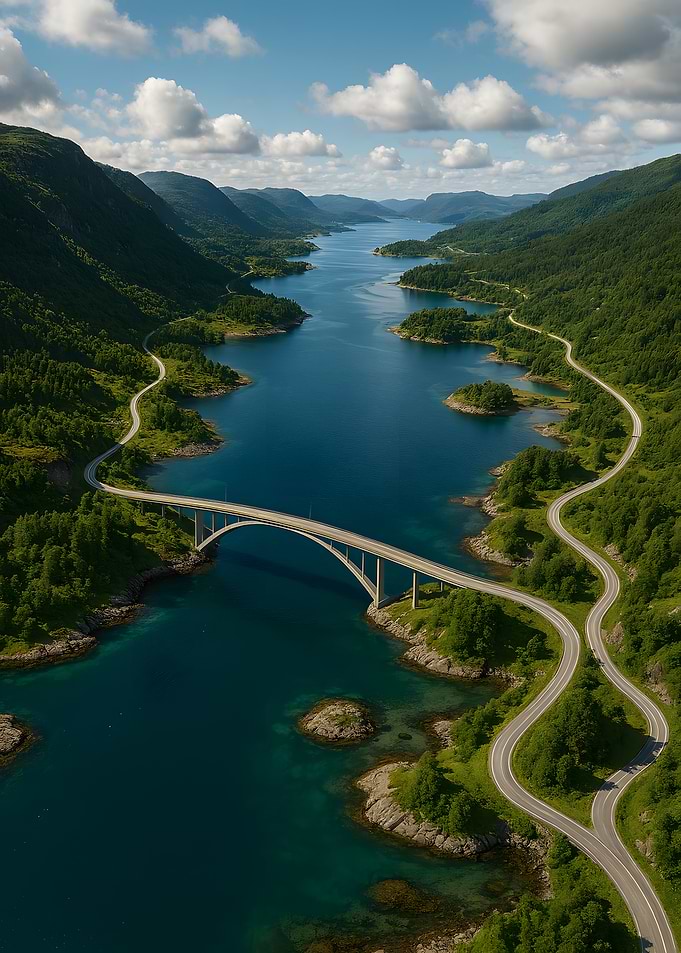 Scenic Bridge and Fjord Landscape