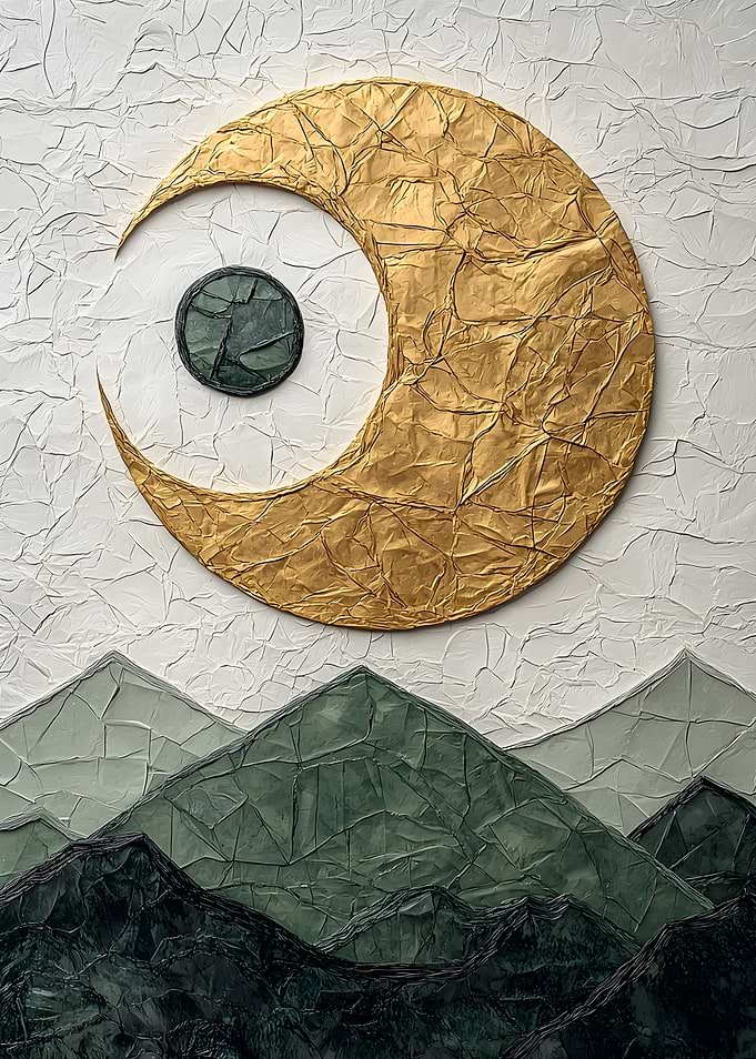 Golden Moon and Green Mountains Art