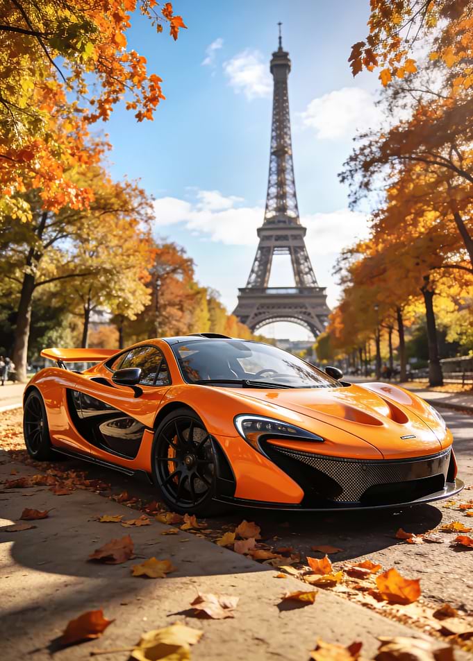 Orange McLaren P1 in Paris during Autumn