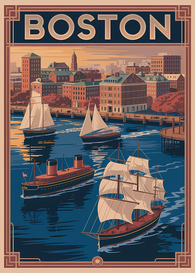 Boston Cityscape Vintage Travel Poster