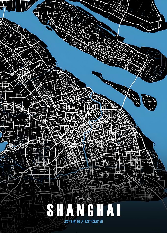 Shanghai City Map - Black and White