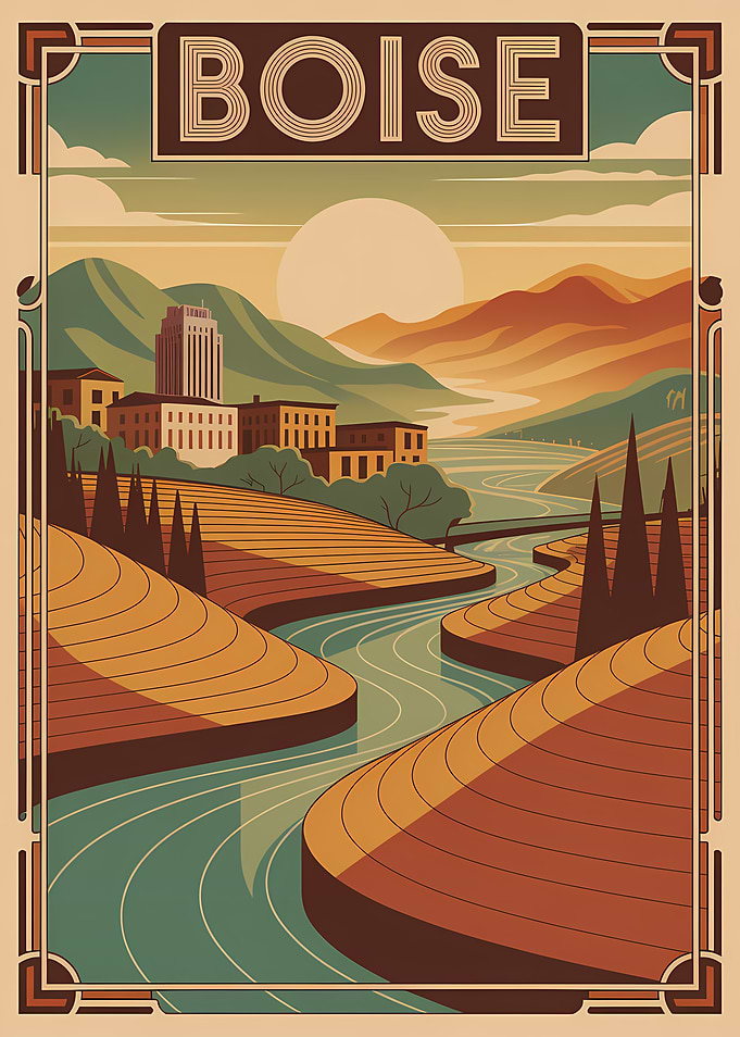 Boise Travel Poster Art Deco Style