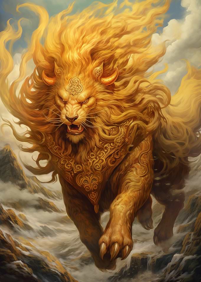 Golden Lion with Horns Fantasy Art