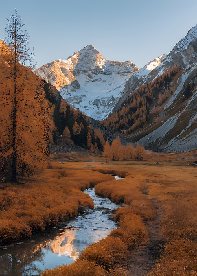 Mountain Stream in Autumn Landscape