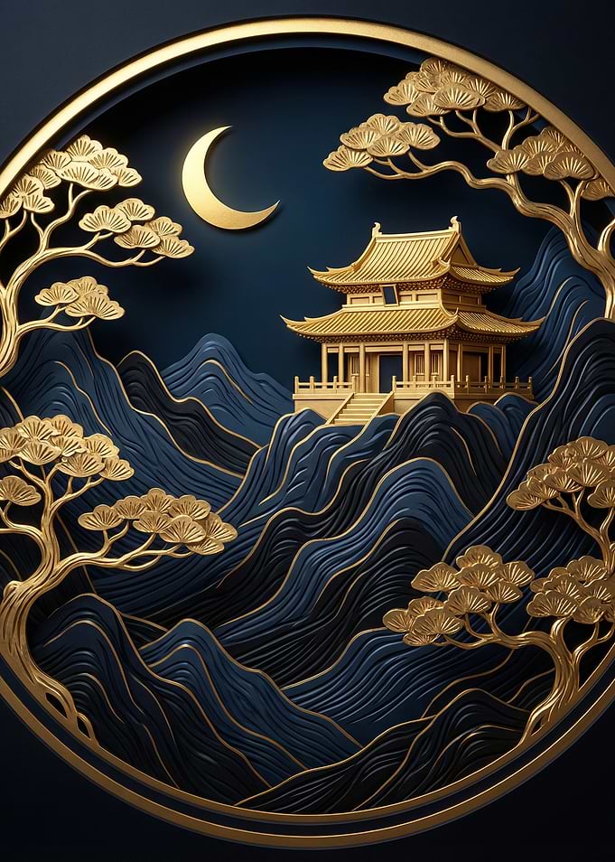 Golden Temple Under Crescent Moon