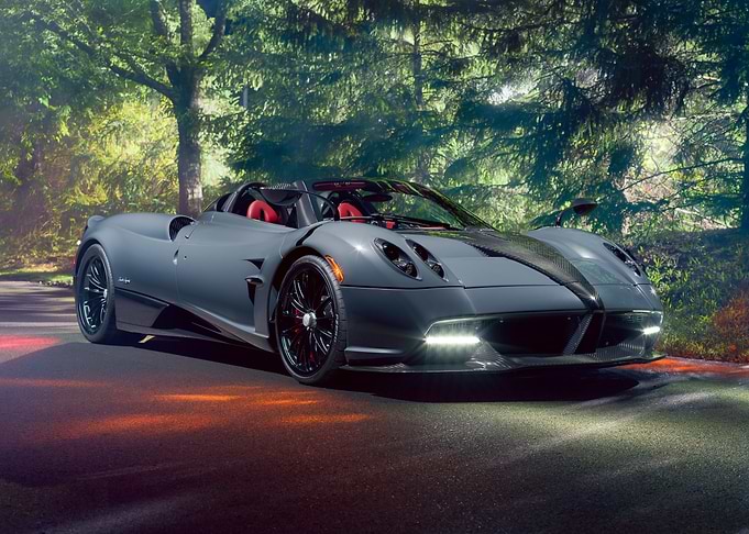 Gray Pagani Huayra Roadster in Nature